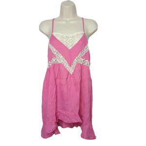 Umgee USA Tunic Dress S Pink Lace Panels Romantic